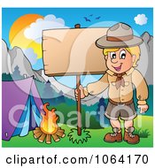 Poster, Art Print Of Camping Scout Boy With A Wood Sign