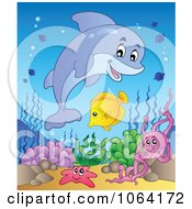 Clipart Dolphin And Friends By A Reef 1 Royalty Free Vector Illustration