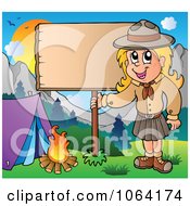 Poster, Art Print Of Camping Scout Girl With A Blank Sign
