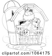 Poster, Art Print Of Outlined Barnyard Animals In A Barn