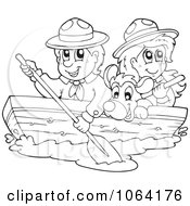 Clipart Outlined Boy And Girl Scout Boating With A Dog Royalty Free Vector Illustration