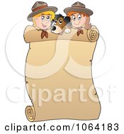 Poster, Art Print Of Scouts And A Dog With A Blank Scroll