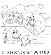 Clipart Outlined Playing Dolphins Royalty Free Vector Illustration