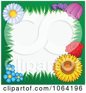 Poster, Art Print Of Grassy Floral Frame Around White
