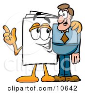 Poster, Art Print Of Paper Mascot Cartoon Character Talking To A Business Man