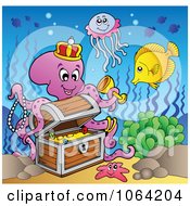 Clipart Octopus Discovering Treasure Royalty Free Vector Illustration