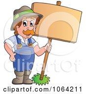 Clipart Farmer Holding A Sign Royalty Free Vector Illustration
