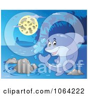 Poster, Art Print Of Playful Dolphin Splashing At Night