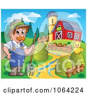 Clipart Farmer And Chick By A Barn Royalty Free Vector Illustration