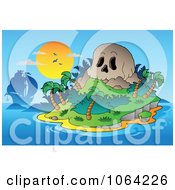 Clipart Ship By A Skull Mountain Tropical Island Royalty Free Vector Illustration