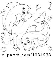 Clipart Outlined Swimming Dolphins Royalty Free Vector Illustration