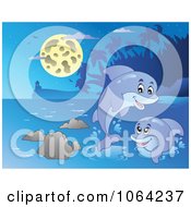Clipart Dolphins Playing At Night Royalty Free Vector Illustration