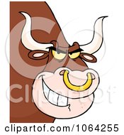 Clipart Grinning Bull With A Nose Ring - Royalty Free Vector Illustration by Hit Toon #COLLC1064255-0037