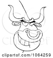 Clipart Outlined Grinning Bull With A Nose Ring Royalty Free Vector Illustration