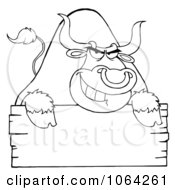 Clipart Outlined Bull And Blank Sign Royalty Free Vector Illustration