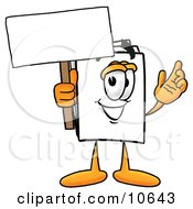 Paper Mascot Cartoon Character Holding A Blank Sign