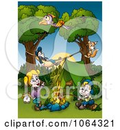 Poster, Art Print Of Camping Family Around A Fire
