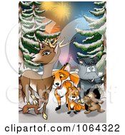 Poster, Art Print Of Wild Animals And Fireworks In The Woods
