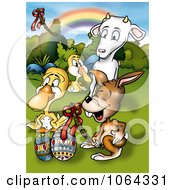 Poster, Art Print Of Animals And Easter Eggs Under A Rainbow