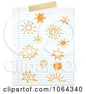 Clipart Doodled Suns On Ruled Paper Royalty Free Vector Illustration