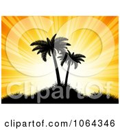 Clipart Silhouetted Palm Trees And Orange Rays Royalty Free Vector Illustration