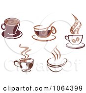 Poster, Art Print Of Clipart Brown Coffee Cups Digital Collage 1 - Royalty Free Vector Illustration