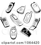 Clipart Black And White Cell Phones Digital Collage Royalty Free Vector Illustration