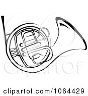 French Horn In Black And White