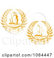 Clipart Highrise And Tower Laurel Wreaths Digital Collage Royalty Free Vector Illustration