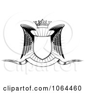 Clipart Black And White Winged Shield And Banner Royalty Free Vector Illustration