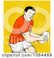Poster, Art Print Of Rugby Player Passing Over Yellow