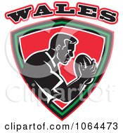 Clipart Wales Rugby Player Over A Shield Royalty Free Vector Illustration