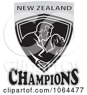 Clipart New Zealand Champions Rugby Player Over A Shield Royalty Free Vector Illustration