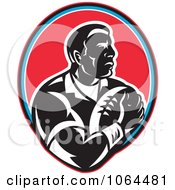 Clipart Rugby Player Over An Oval Royalty Free Vector Illustration