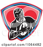 Clipart Rugby Player Over A Shield Royalty Free Vector Illustration