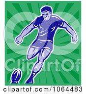 Clipart Rugby Player Kicking Over Green Royalty Free Vector Illustration