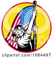 Clipart American Revolutionary Soldier And Flag Royalty Free Vector Illustration