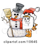 Clipart Picture Of A Paper Mascot Cartoon Character With A Snowman On Christmas