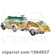 Woody Sedan With Skis And A Trailer