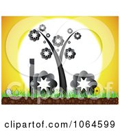 Clipart Black Bio Plant Against The Sun Royalty Free Vector Illustration