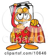 Paper Mascot Cartoon Character In Orange And Red Snorkel Gear