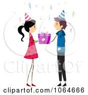 Clipart Girl Giving A Boy A Birthday Gift Royalty Free Vector Illustration