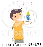 Clipart Boy And Birthday Bird Royalty Free Vector Illustration