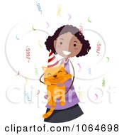 Clipart Black Girl Holding Her Birthday Cat Royalty Free Vector Illustration