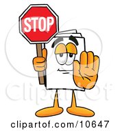 Clipart Picture Of A Paper Mascot Cartoon Character Holding A Stop Sign