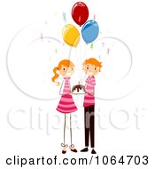 Poster, Art Print Of Birthday Twin Boy And Girl Holding A Cake