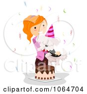 Clipart Girl With A Cake And Birthday Dog Royalty Free Vector Illustration