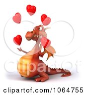 Clipart 3d Red Dragon Juggling Hearts 2 Royalty Free CGI Illustration