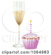 Poster, Art Print Of 3d Birthday Cupcake And Champagne