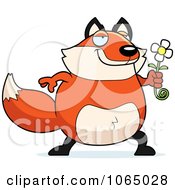 Clipart Chubby Fox Holding A Flower Royalty Free Vector Illustration